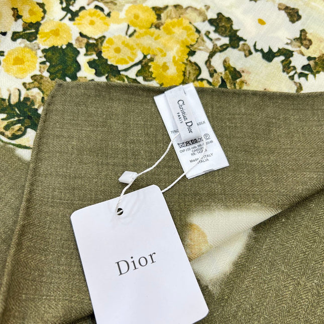 DIOR REVERSIBLE SCARF 140 CM IN CREAM WHITE MIX GREEN WOOL-SILK FABRIC 735876