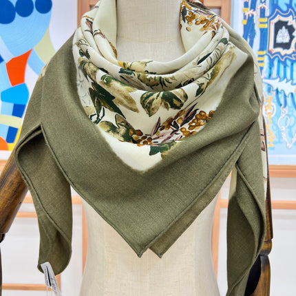 DIOR REVERSIBLE SCARF 140 CM IN CREAM WHITE MIX GREEN WOOL-SILK FABRIC 735876
