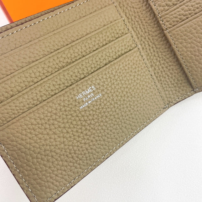 HM SILK’IN MEN’S SHORT WALLET 11.5 KHAKI GRAINED CALFSKIN