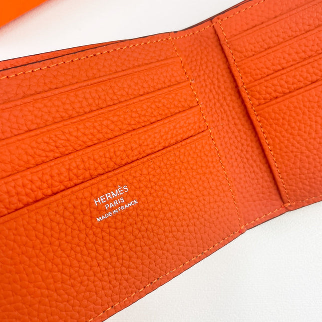 HM SILK’IN MEN’S SHORT WALLET 11.5 ORANGE GRAINED CALFSKIN
