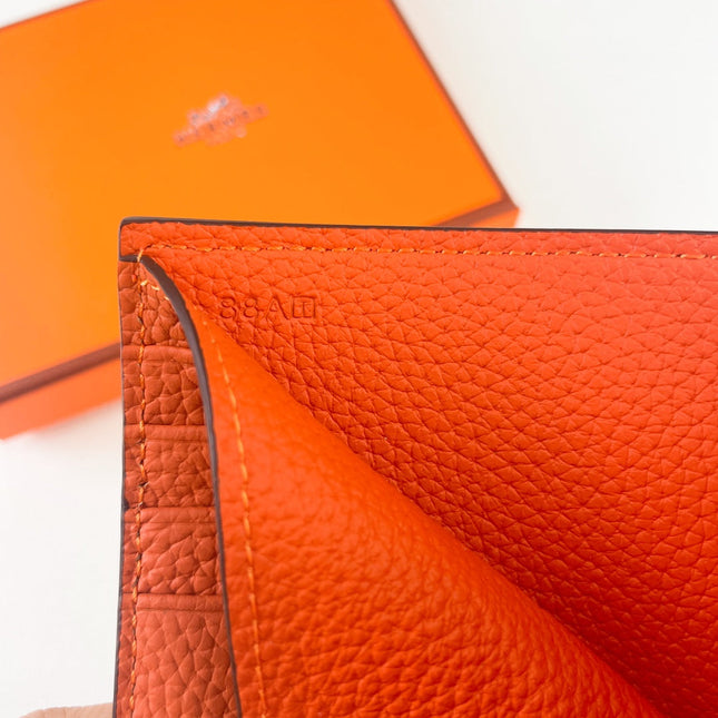 HM SILK’IN MEN’S SHORT WALLET 11.5 ORANGE GRAINED CALFSKIN