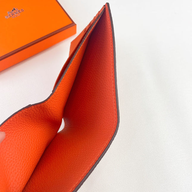 HM SILK’IN MEN’S SHORT WALLET 11.5 ORANGE GRAINED CALFSKIN