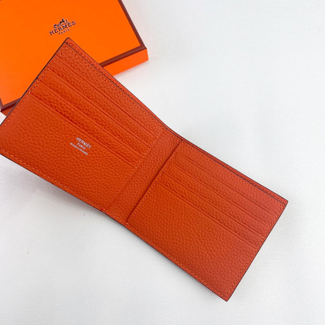 HM SILK’IN MEN’S SHORT WALLET 11.5 ORANGE GRAINED CALFSKIN
