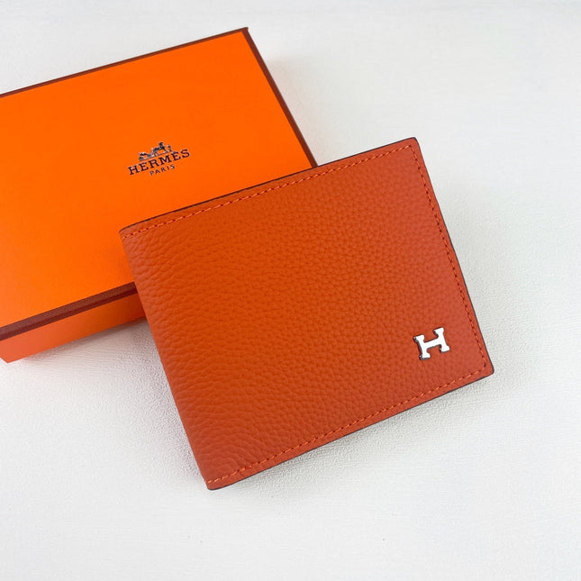 HM SILK’IN MEN’S SHORT WALLET 11.5 ORANGE GRAINED CALFSKIN