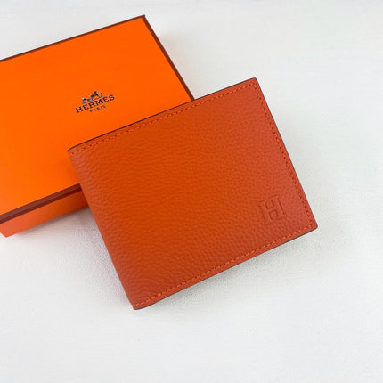 HM SILK’IN MEN’S SHORT WALLET 11.5 ORANGE GRAINED CALFSKIN