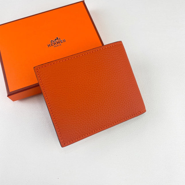 HM SILK’IN MEN’S SHORT WALLET 11.5 ORANGE GRAINED CALFSKIN