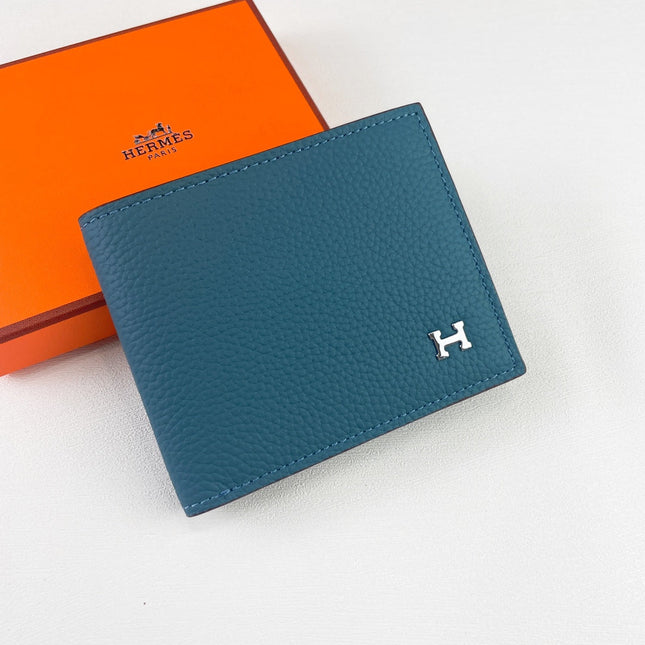 HM SILK’IN MEN’S SHORT WALLET 11.5 CERULEAN GRAINED CALFSKIN
