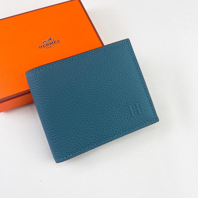 HM SILK’IN MEN’S SHORT WALLET 11.5 CERULEAN GRAINED CALFSKIN