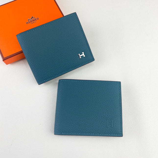 HM SILK’IN MEN’S SHORT WALLET 11.5 CERULEAN GRAINED CALFSKIN