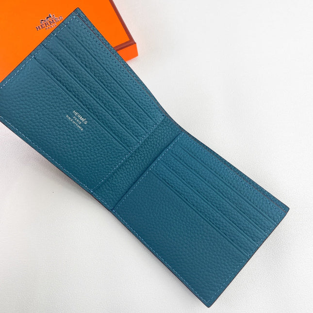 HM SILK’IN MEN’S SHORT WALLET 11.5 CERULEAN GRAINED CALFSKIN