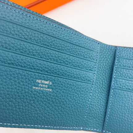 HM SILK’IN MEN’S SHORT WALLET 11.5 CERULEAN GRAINED CALFSKIN