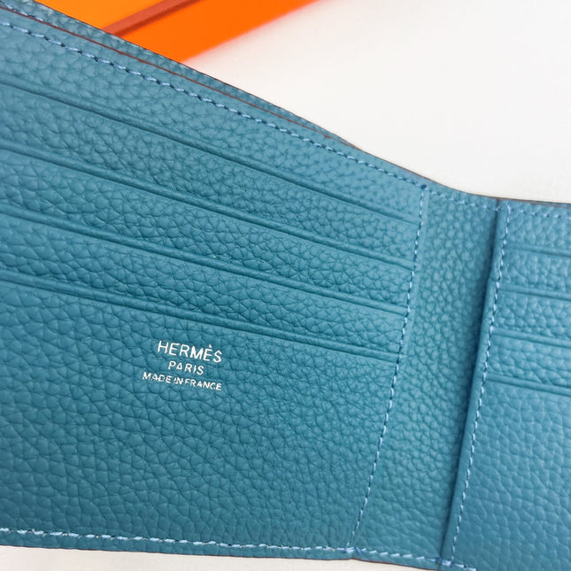 HM SILK’IN MEN’S SHORT WALLET 11.5 CERULEAN GRAINED CALFSKIN