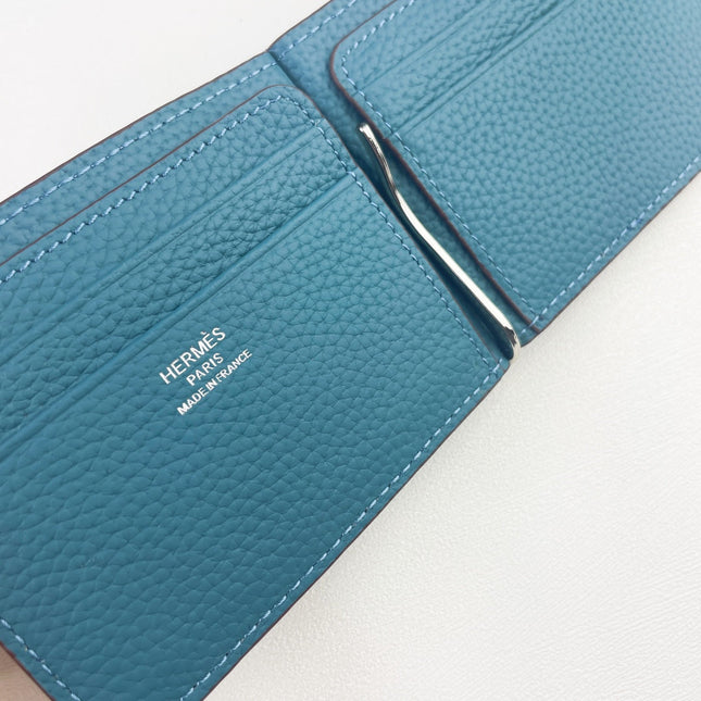 HM SILK’IN DOLLAR WALLET 11 CERULEAN GRAINED CALFSKIN