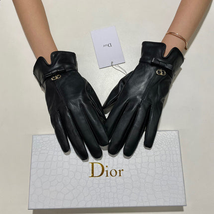 GLOVES ATTACHED BOW IN BLACK LAMBSKIN 992746