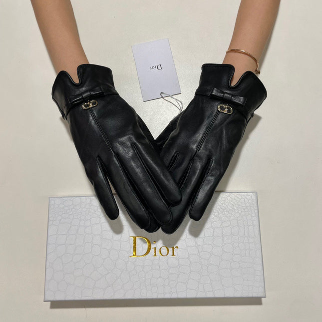 GLOVES ATTACHED BOW IN BLACK LAMBSKIN 992746