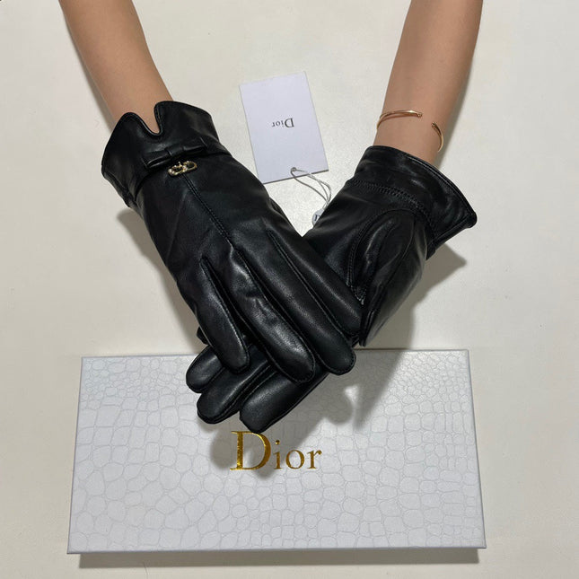 GLOVES ATTACHED BOW IN BLACK LAMBSKIN 992746