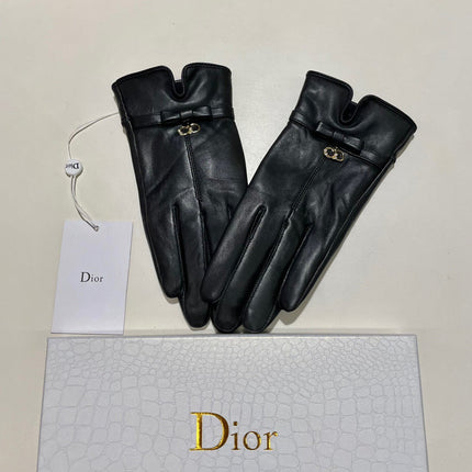 GLOVES ATTACHED BOW IN BLACK LAMBSKIN 992746