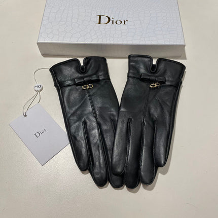 GLOVES ATTACHED BOW IN BLACK LAMBSKIN 992746