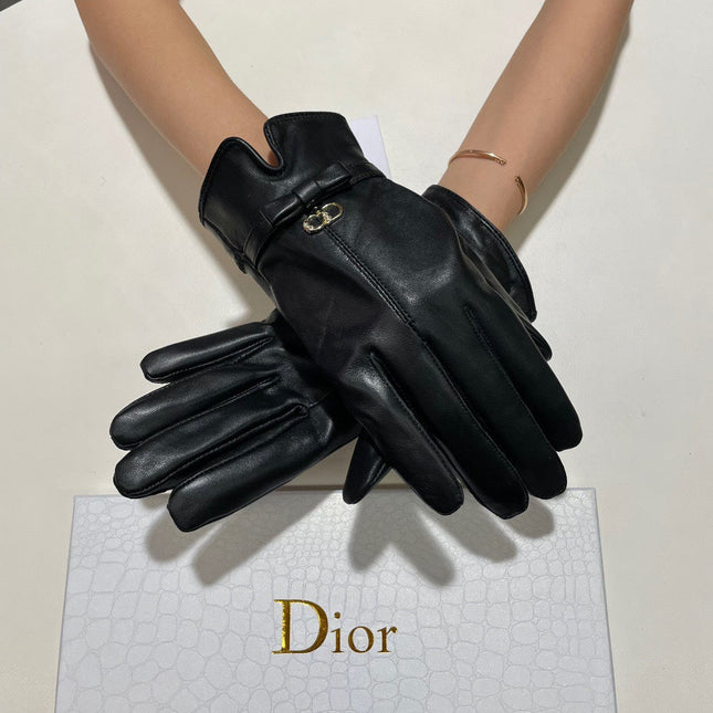 GLOVES ATTACHED BOW IN BLACK LAMBSKIN 992746