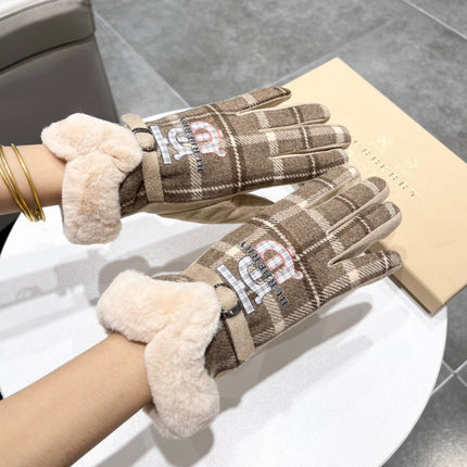 GLOVES IN MEDIUM BROWN WOOL AND RABBIT FUR 129714