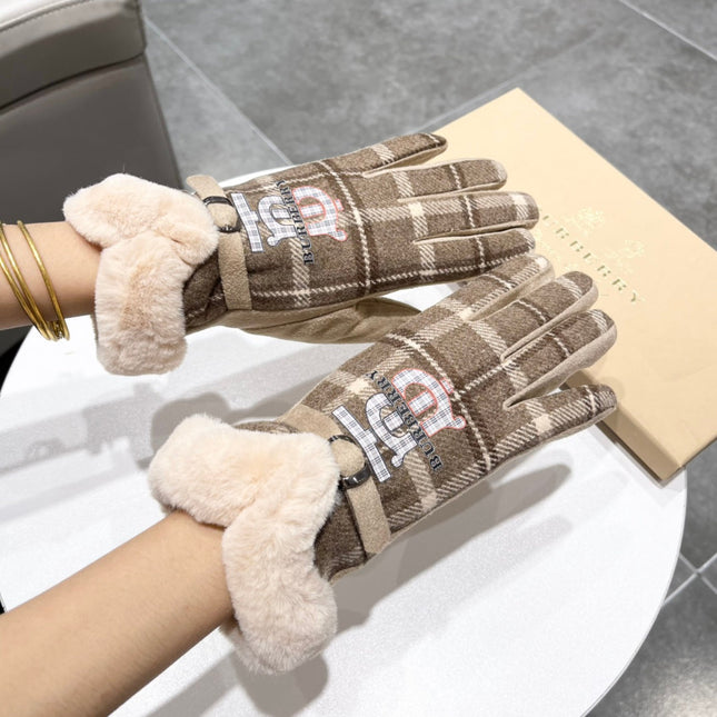 GLOVES IN MEDIUM BROWN WOOL AND RABBIT FUR 129714