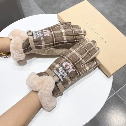 GLOVES IN MEDIUM BROWN WOOL AND RABBIT FUR 129714