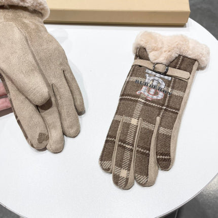 GLOVES IN MEDIUM BROWN WOOL AND RABBIT FUR 129714