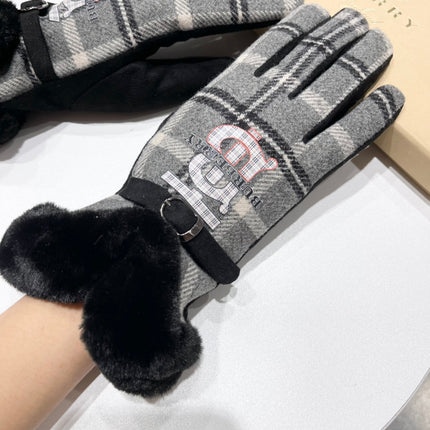 GLOVES IN BLACK WOOL AND RABBIT FUR 129715