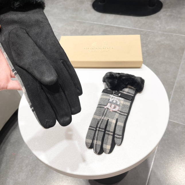GLOVES IN BLACK WOOL AND RABBIT FUR 129715