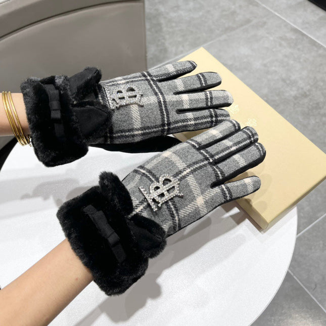 GLOVES IN BLACK WOOL AND RABBIT FUR 158883