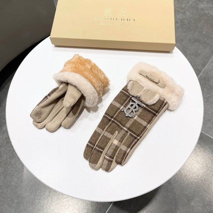 GLOVES IN MEDIUM BROWN WOOL AND RABBIT FUR 158884
