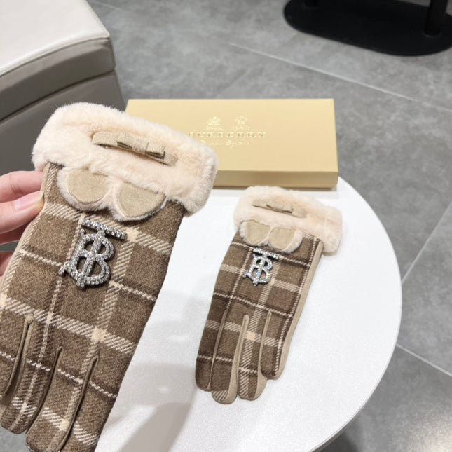 GLOVES IN MEDIUM BROWN WOOL AND RABBIT FUR 158884