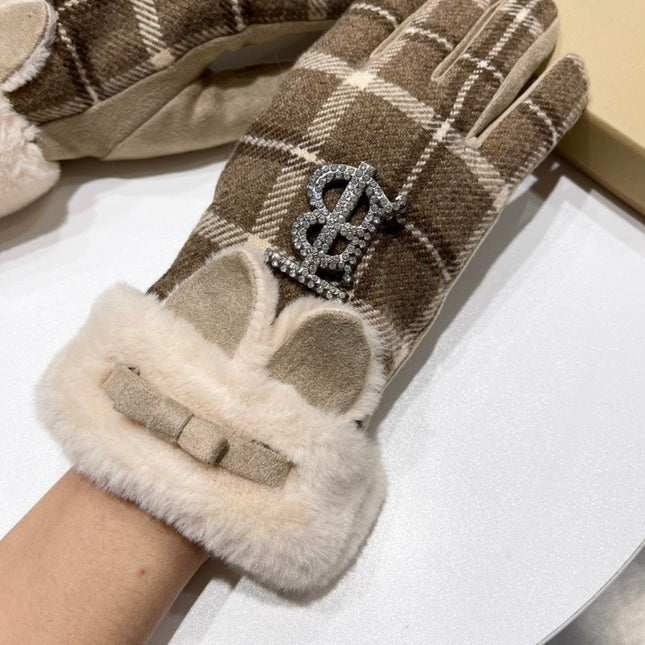 GLOVES IN MEDIUM BROWN WOOL AND RABBIT FUR 158884