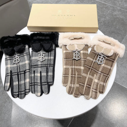 GLOVES IN MEDIUM BROWN WOOL AND RABBIT FUR 158884