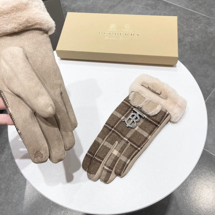 GLOVES IN MEDIUM BROWN WOOL AND RABBIT FUR 158884