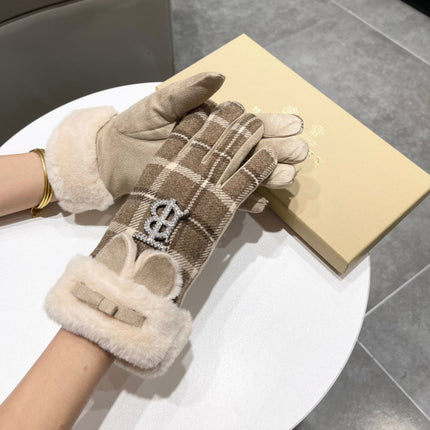 GLOVES IN MEDIUM BROWN WOOL AND RABBIT FUR 158884