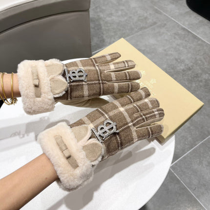 GLOVES IN MEDIUM BROWN WOOL AND RABBIT FUR 158884