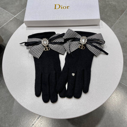 WOOL GLOVES BLACK ATTACHED BUTTERFLY BOW 215146