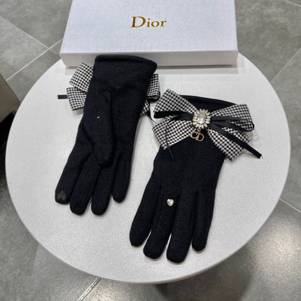WOOL GLOVES BLACK ATTACHED BUTTERFLY BOW 215146