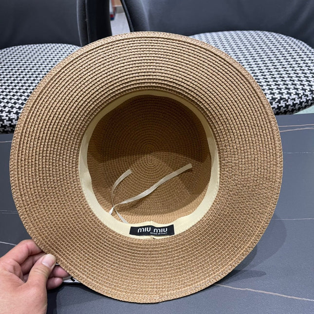 MM SMALL-BRIM STRAW HAT IN BEIGE AND PEARL EMBELLISHED