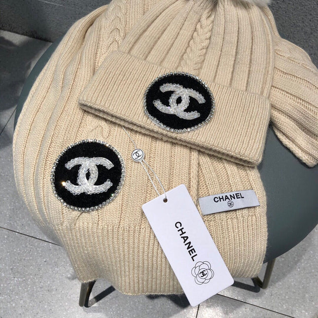 SET BEANIE HAT AND SCARF IN BISQUE BEIGE WOOL 424022