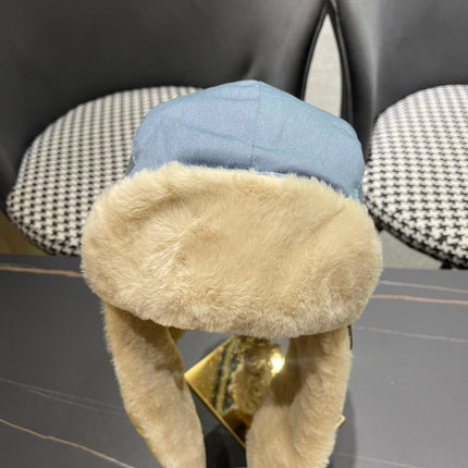 TRAPPER HAT IN LIGHT BLUE SUEDE AND RABBIT FUR 439536