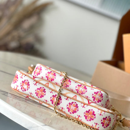 MULTI POCHETTE ACCESSOIRES 24 IN CORAL MONOGRAM TILES CANVAS GOLD HARDWARE