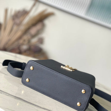 CAPUCINES EAST-WEST MINI 22 IN BLACK CALFSKIN GOLD HARDWARE
