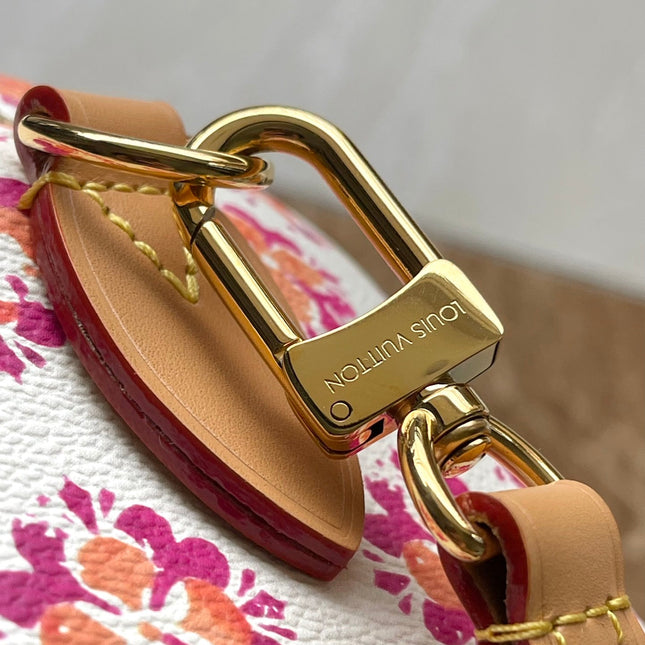 SPEEDY BANDOULIÈRE 20 IN CORAL MONOGRAM TILES CANVAS GOLD BUCKLE
