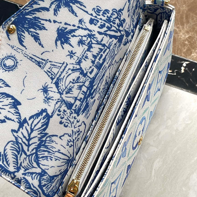 FÉLICIE POCHETTE 21 IN LAGOON BLUE MONOGRAM TILES CANVAS