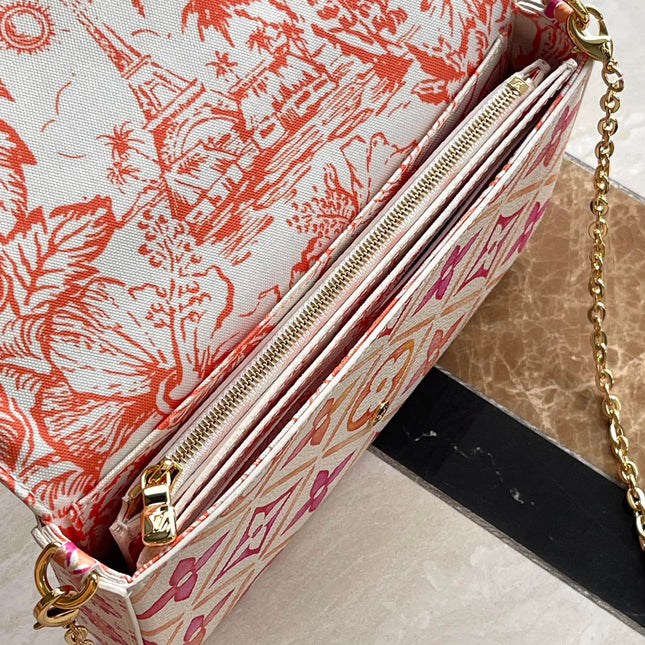 FÉLICIE POCHETTE 21 IN CORAL MONOGRAM TILES CANVAS