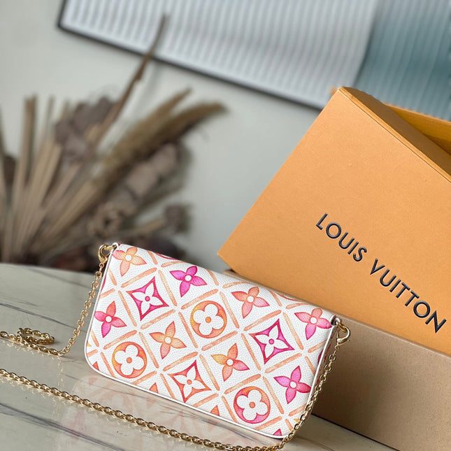 FÉLICIE POCHETTE 21 IN CORAL MONOGRAM TILES CANVAS