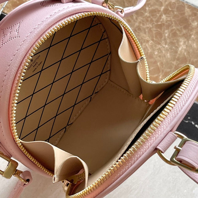 MINI BOITE CHAPEAU 13 IN LIGHT PINK MONOGRAM PERFORATED CALFSKIN