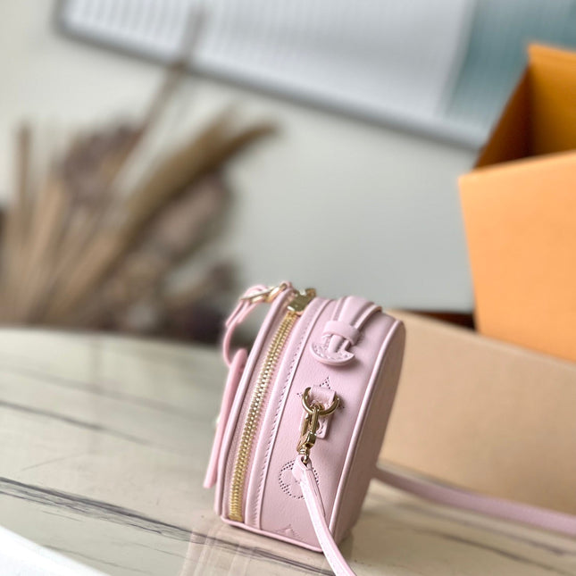 MINI BOITE CHAPEAU 13 IN LIGHT PINK MONOGRAM PERFORATED CALFSKIN